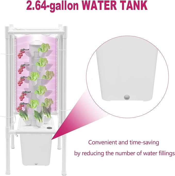 30-Plant Hydroponics Tower Vertical Growing System Kit, Indoor Garden Planter Herb Garden with LED Grow Light, Hose and Water Pump, Vertical Planter Germination Kit for Fruits Vegetables (White)