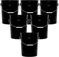 MKS Plastics 5-Gallon Bucket Only – No Lid Included, Made in USA, Food Grade BPA Free Plastic, Heavy Duty Multi-Use, Metal Handle with Grip, Stackable Storage – Black, 6 Pack
