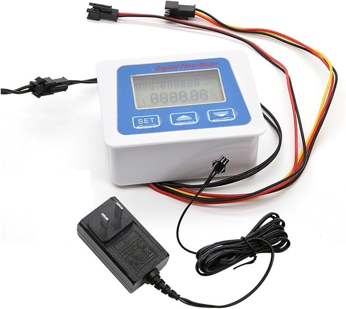 Digital Water Flow Meter Set Smart LCD Flow Rate Monitor Sensor with Temperature Display G1 G1/2 G3/4 Low Repeatability(Power Supply)