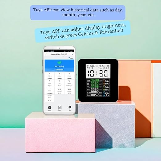 16-in-1 Smart WiFi Air Quality Monitor CO2 CO TVOC HCHO PM2.5 PM10 & Weather Stations Wireless Indoor Outdoor Thermometer with Multiple sensors,Air Quality Tester for Bedroom, Smart Home 2CO15-3