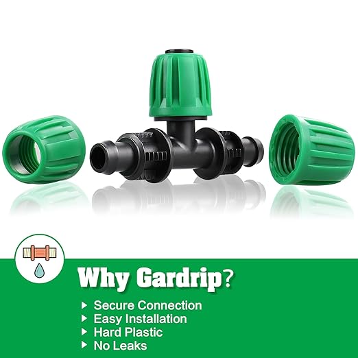 Gardrip Drip Irrigation 1/2" Tee Fittings：1/2 Inch Drip Line Lock Barbed Tee Connectors for Drip Irrigation Tubing (1/2" ID x 0.640" OD) Anti-Drop Three Way Drip Irrigation Parts (12 Pieces)