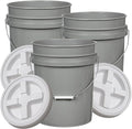 House Naturals 5 Gallon Food Grade BPA Free Made in USA Pails Gray Bucket with Screw On Air Tight Lid (3, Gray with White lids)