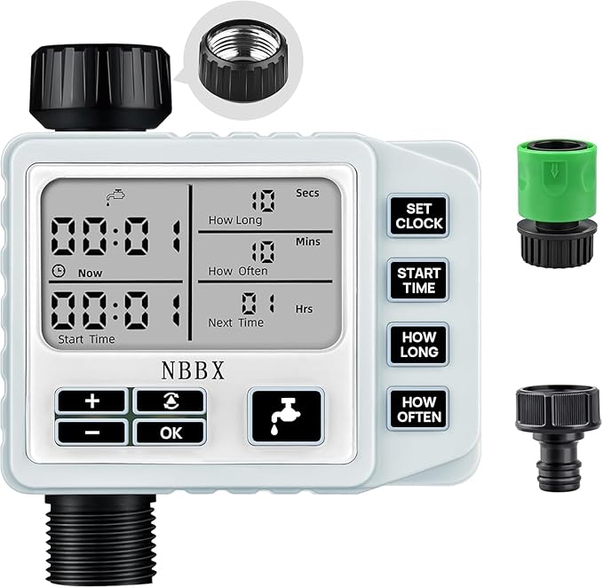 NBBX Sprinkler Timer for Garden Hose - Smart Water System with Rain Delay, Manual & Automatic Modes, IP54 Waterproof, Easy-Install Outdoor Faucet Timer for Lawn & Garden Care