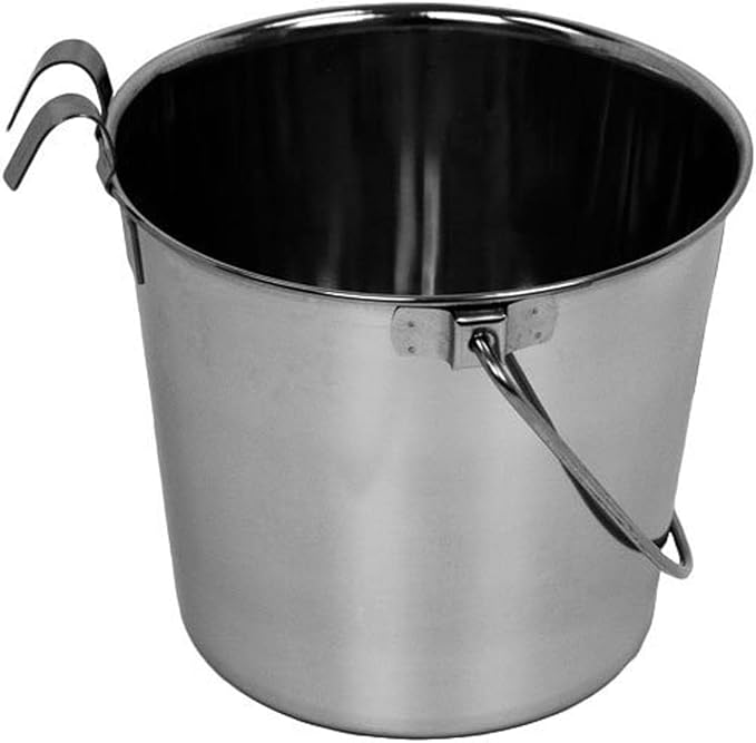 Advance Pet Products 4 Quart Stainless Steel Bucket with Dual Hook | Perfectly Fits on Kennels, Cages and Critter Crates | Heavy Duty Bucket for Pets Cleaning & Food Prep - Flat Sided Pail