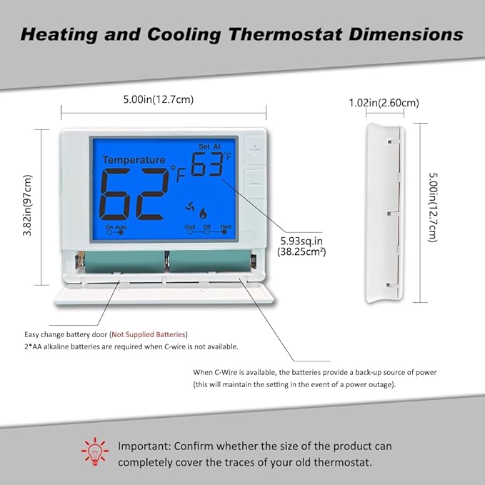 Multi Stage Thermostat for Home Cooling and Heating, 2 Heat/2 Cool, Super Clear Large Display, Blue Backlit