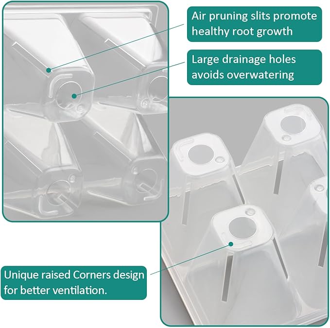 RooTrimmer 40 Pack Reusable 4-Cell Seed Starter Trays with Large Drainage Holes - Clear Transparent Trays for Root Growth Monitoring, Avoids Overwatering, Easy Transplant, Fits Standard 1020 Trays