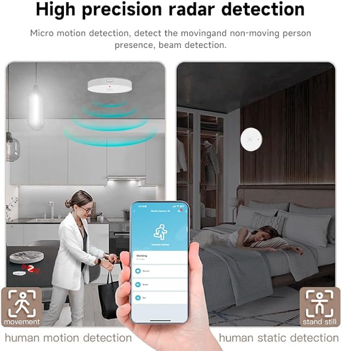 Human Presence Sensor, WiFi Wave Radar Real-time Human Motion Detection Sensor, Compatible with TUYA/Smart Life