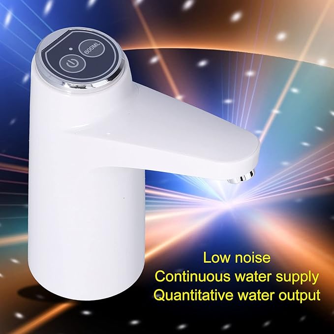 Electric Water Pump USB Rechargeable Smart Water Dispenser with Battery Indicator Quiet Operation for Home Office White Plastic Metal Construction Includes Tube USB Cable
