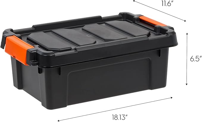 3 Gal. Heavy Duty Plastic Storage Bins with Lockable Lids - Stackable Latching Totes for Tools, Seasonal Items, Sports Equipment, Black (Set of 1)