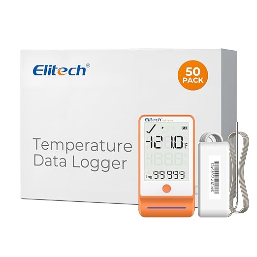 Elitech 50Pack Bluetooth Ultra Low Digital Temperature Data Logger for Refrigerator Shadow Data 100000 PointsExport PDF/CSV Report, Pharmacy Vaccine DDL Calibration Certificate, MAX MIN AVR GSP-6-TLE