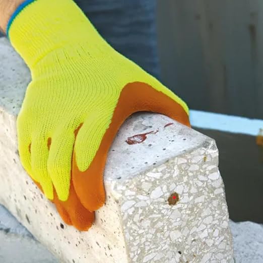 SHOWA Atlas 317 Original 1994 Crinkle Grip Work Gloves, Natural Latex Palm, Heavy Duty 10-Gauge for Construction, Landscaping, Gardening, & Masonry, Hi-Vis Yellow, Medium, 1-Pair