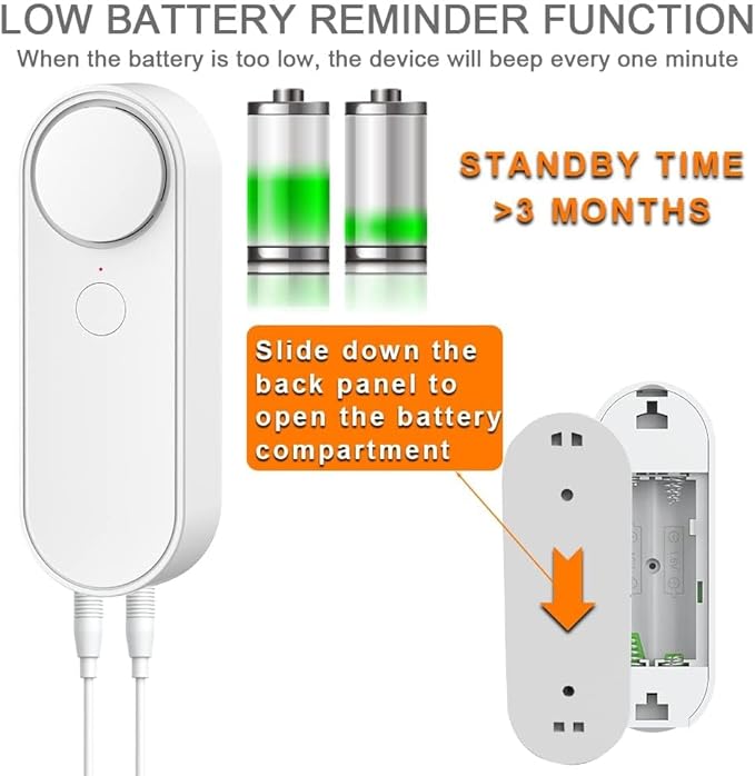 WiFi Water Level Detector with Dual Probe, Smart High/Low Water Level Sensor Alarms, Detached 16.4FT Detection Line, Left and Right Dual Alarms, Remote App Monitoring, Dual Alerts, AAA Battery Powered