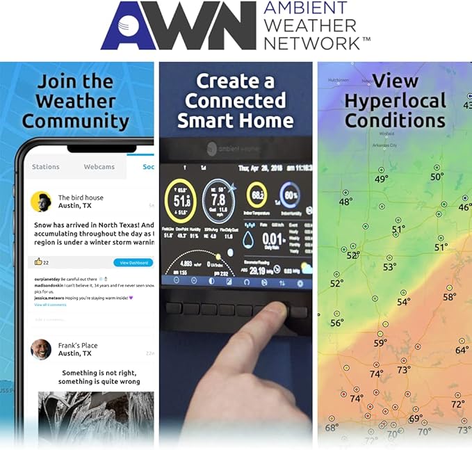 Ambient Weather WS-5000 Ultrasonic Smart Weather Station with TFT Full Color LCD Display