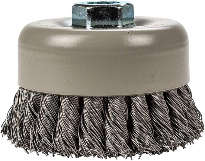 Forney 72868 Wire Cup Brush, Twisted/Knotted Wire, Double Row, Industrial Pro® 4" x .020" Wire with 5/8"-11 Arbor