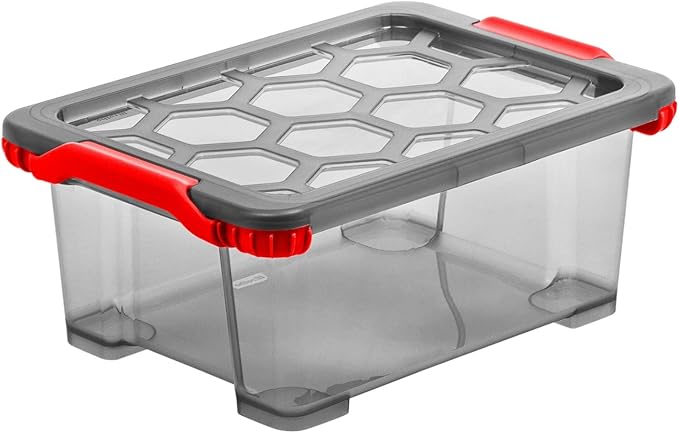 Rotho, Evo Total Protection, storage box 11 l with lid, Plastic (PP) BPA-free, anthracite/red, 11l (39,3 x 28,3 x 16,0 cm)