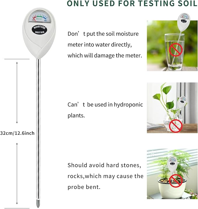 Censinda Soil Moisture Meter, 2 Pack Long Probe Soil Moisture Monitor for House Plants, Soil Hygrometer Moisture Sensor for Indoor & Outdoor, Garden, Farm, Lawn Plant Care, No Battery Needed(White)