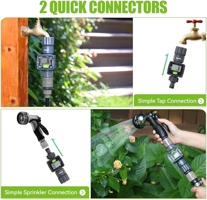 RAINPOINT Digital Garden Hose Flow Meter - Real-Time Tracking, Smart Water Meter for Outdoor Plants