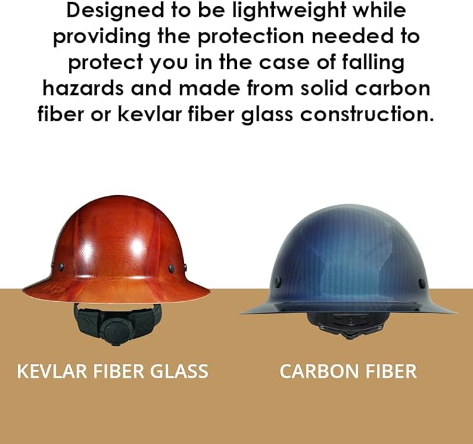 AFP Fiber Full Brim Hard Hat | 6 Point Ratchet Suspension | OSHA & ANSI Rated | Hard Hats for Men | Premium Construction Helmets for Safety