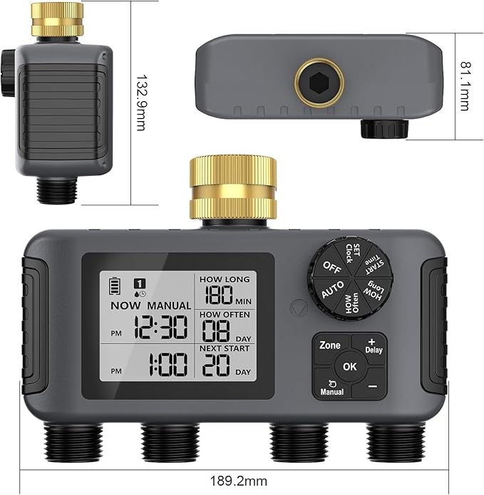 4 Separate Zone Garden Irrigation Timer Brass Inlet Intelligent Controller Automatic Manual Rain Delay Watering Systems Rain Delay Irrigation
