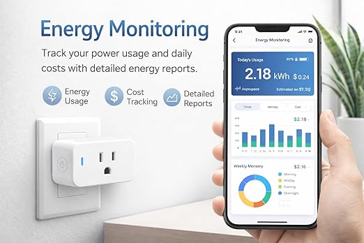 Compact Smart Plug, Works with Alexa & Google Assistant, Smart Life App & Voice Control, Energy Monitoring, Timer Scheduling, No Hub Required, App Remote Control, 2.4 GHz WiFi Outlet, 4-Pack