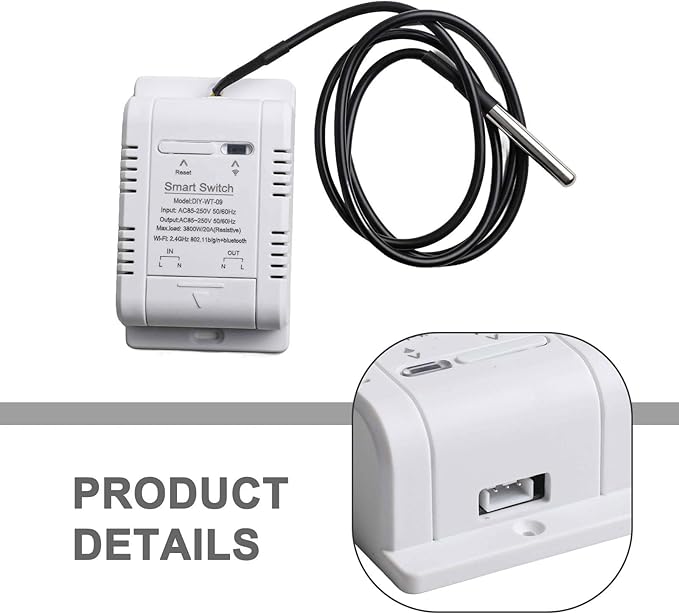 Temperature and Humidity Smart Switch for eWeLink - 20A Load Capacity (3800W), ABS Housing, -20°C to 80°C Operating Range, Scheduling & Data Logging (A)