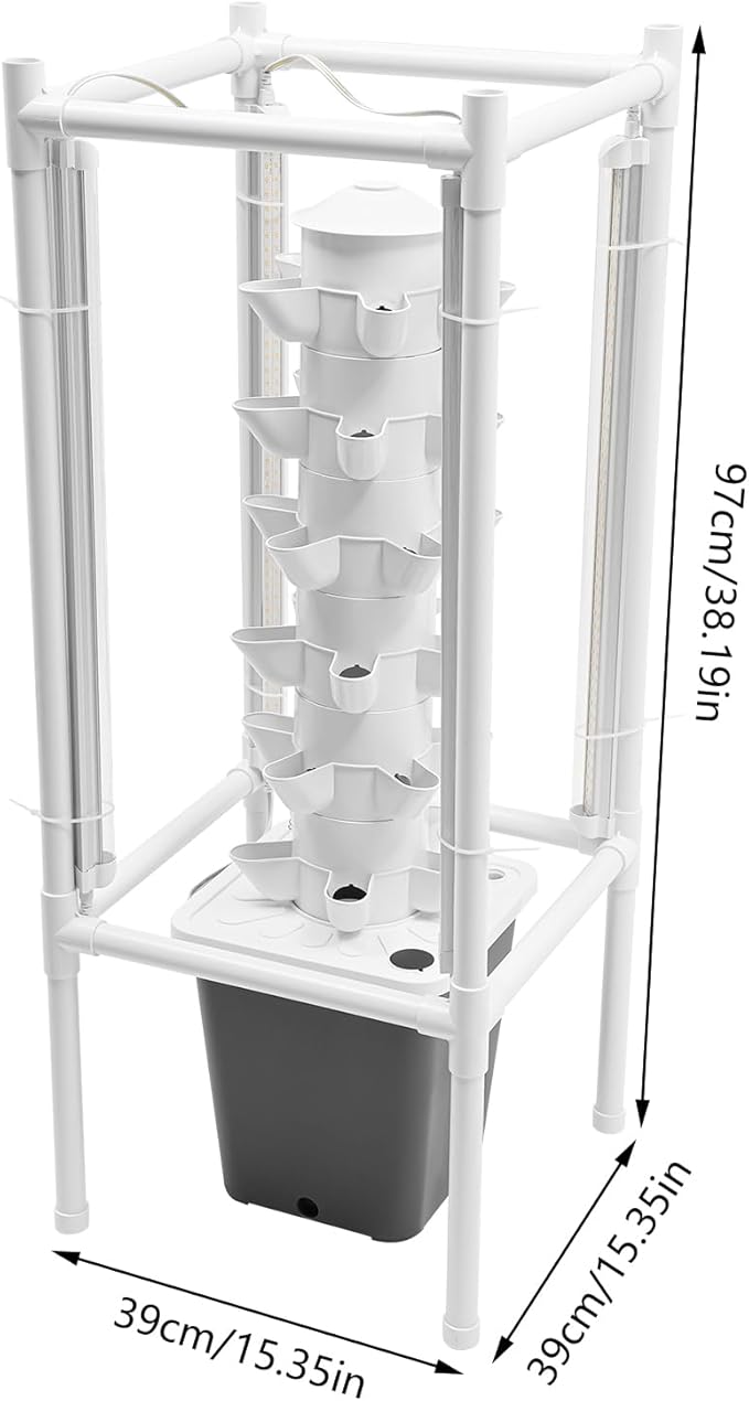 Hydroponic Growing Kit, 6 Layer 30 Planting Point Hydroponic Grow Tower with 4 LED Lamps, Vertical Tower Planter Germination Kit, Hydroponics Growing System for Garden, Office, Balcony (Gray)