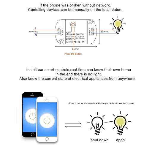 10A KR2201WB Wi-Fi Wireless Smart Basic Switch for Smart Home Smart Life APP Compatible with Alexa & Google Home Assistant No Hub Required Support DIY Module (5-Pcs)