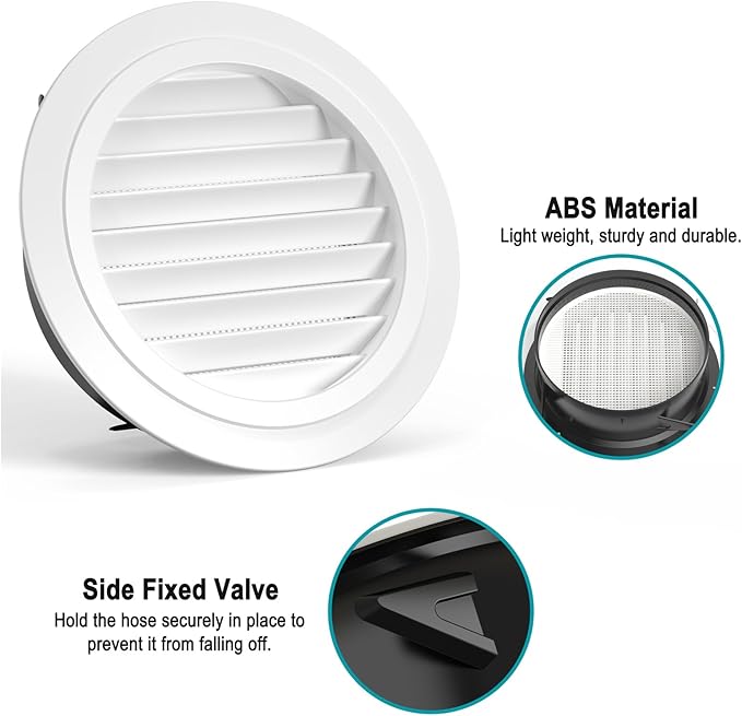 8 Inch Soffit Vent,HG Power Round Vent Cover with Built-in Screen Mesh, ABS Louver Round Air Vent Ceiling Diffuser for Exhaust Fan, Bathroom, Office and Home HVAC Ventilation, 200mm, White