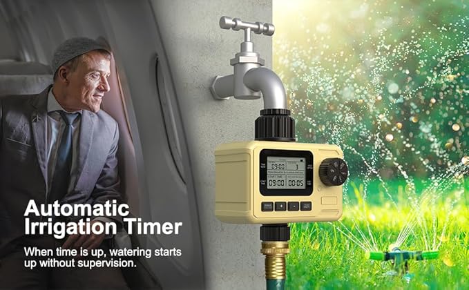 Water Timer for Outdoor Garden Hose, Hose Timers with Rain Delay/Manual/Auto Mode, Drip Irrigation and Lawn Watering System, Yellow