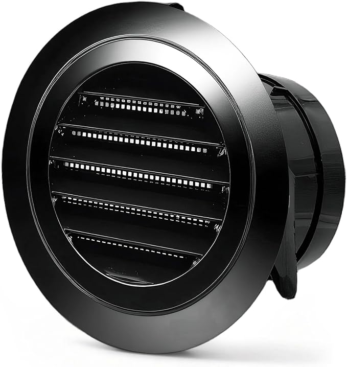 3inch Soffit Vent for Exhaust Fan with Built-in Mesh Screen, Black Round Soffit Exhaust Vent Cover ABS Louver Grille Cover, Dryer Vent for Bathroom Office Kitchen