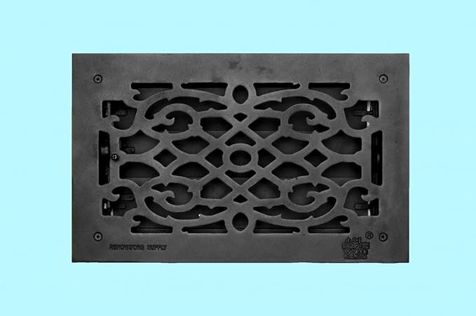 Renovators Supply Manufacturing Fits 8" x 14" Opening Victorian Floor Register - Heavy Duty Cast Aluminum Walkable Vent with Adjustable Louver Damper for Airflow Control, Black