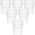 MKS Plastics 5-Gallon Bucket Only – No Lid Included, Made in USA, Food Grade BPA Free Plastic, Heavy Duty Multi-Use, Metal Handle with Grip, Stackable Storage – White, 6 Pack