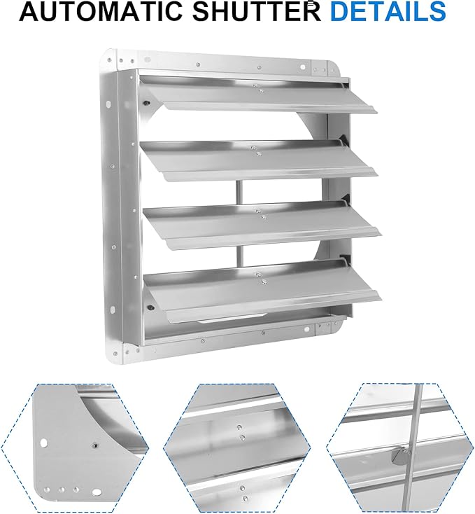 iPower 16-Inch Square Aluminum Automatic Gravity Shutter Louver Vent, Silver
