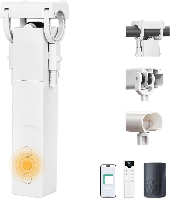 Keego Automatic Curtain Opener with Solar Panel, Smart Curtain Opener with Remote Control App/Timer, High-Performance Motor,Work Compatible with Alexa, Google Home(1pcs)