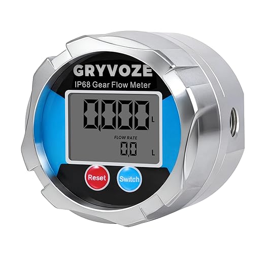 1/4" NPT Digital Gear Flow Meter, ±0.5% Accuracy, 0.026–5.28 GPM, for Low-Flow, High-Viscosity Liquids, Compatible with Motor Oil, Lubricants, Antifreeze & Hydraulic Systems