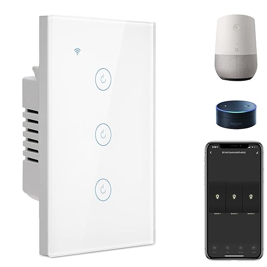BSEED Smart Light Switch,3 Gang WiFi Touch Switch with Smart Life APP Control and Timing Function,White Single Pole Switches Work with Amazon Alexa,Google Assistant -(3Way) Multi-Control Association
