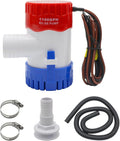 HXH 12V 1100GPH Bilge Pump with Hose Kit for Boats, Includes Thru-Hull Fitting, 2 PCS Stainless Steel Hose Clamps,1-1/8 Inch Flexible PVC Hose