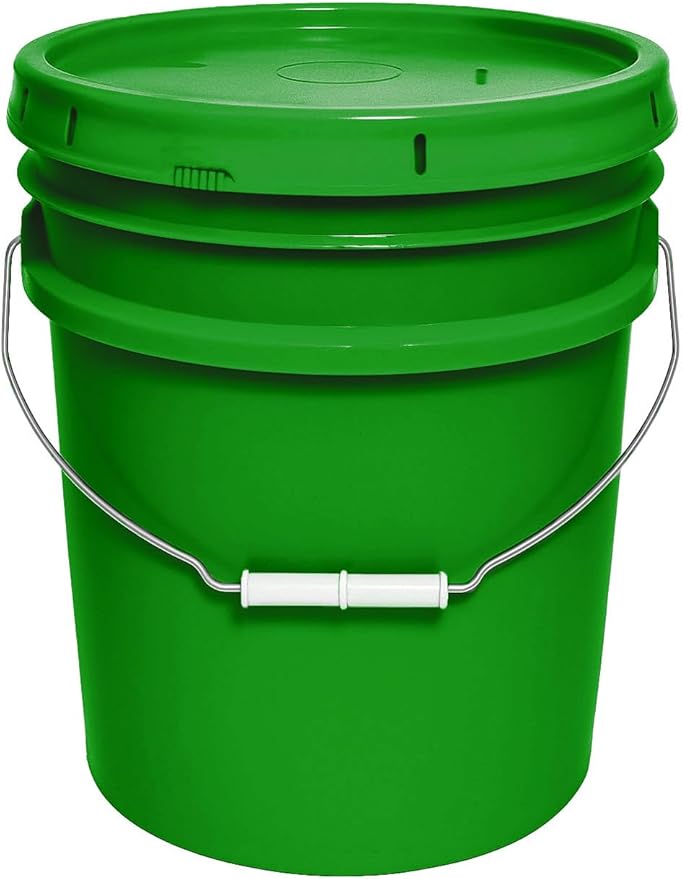 MKS Plastics 5-Gallon Bucket with Airtight Lid – Made in USA, Food Grade BPA Free Plastic, Heavy Duty Multi-Use, Metal Handle with Grip, Stackable Storage – Green, 1 Pack