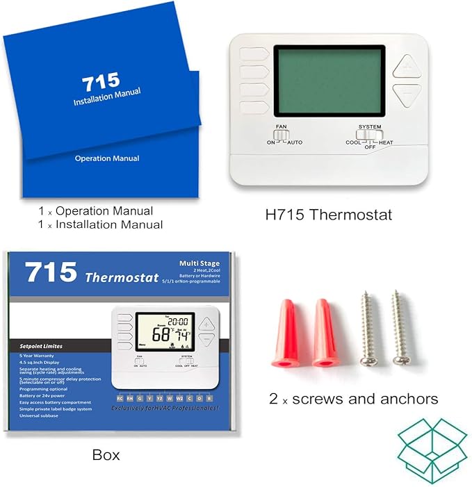 Heagstat 5-1-1 Day Programmable Thermostat for Home Conventional Single or Multistage Systems, up to 2 Heat/ 2 Cool, (with White Backlight)