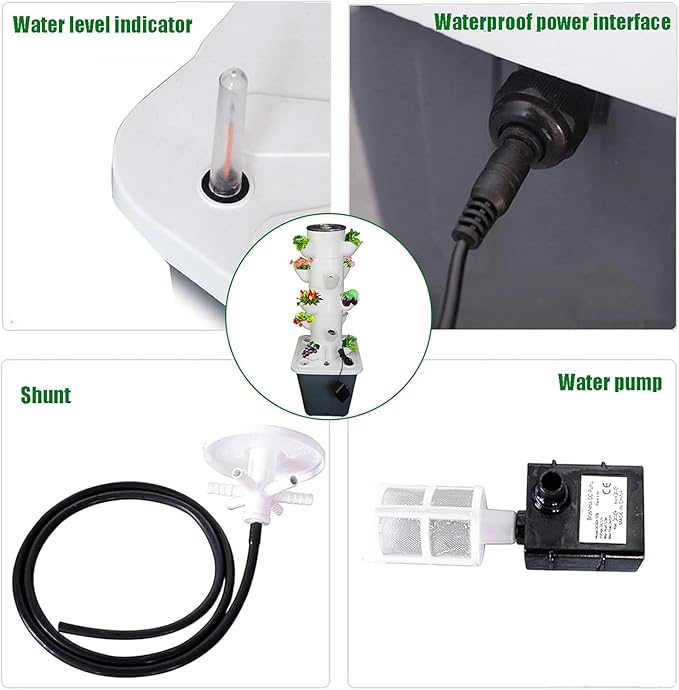 Indoor Hydroponic Tower Garden Kit, 30-Plant Vertical Growing System with Pump, Smart Germination for Herbs, Fruits & Veggies - 25 Holes, White White 30holes