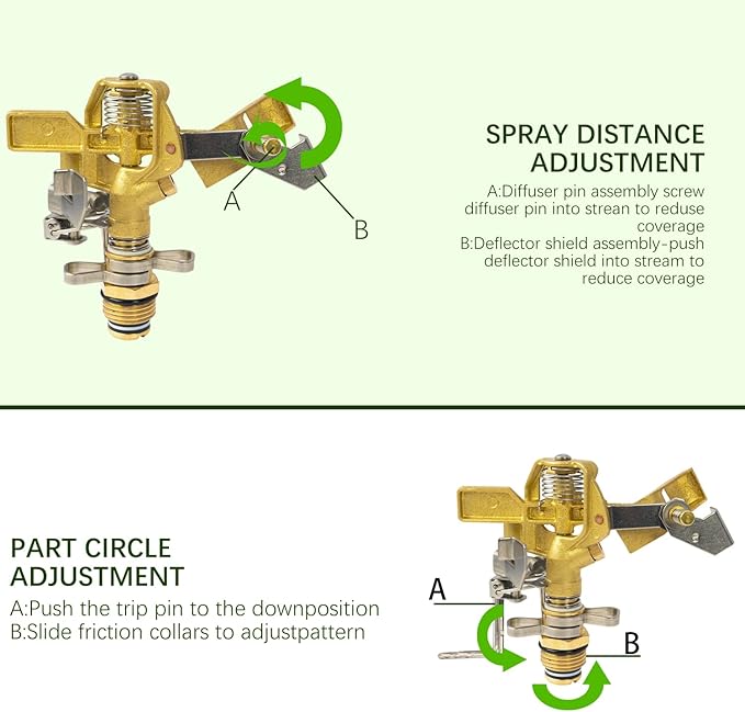 Hourleey 1/2 Inch Brass Impact Sprinkler, Heavy Duty Water Sprinkler Head, Adjustable 0-360 Degree Coverage Pattern, Watering Sprinkler with Nozzles for Large Patio Garden Irrigation (1 Pack)