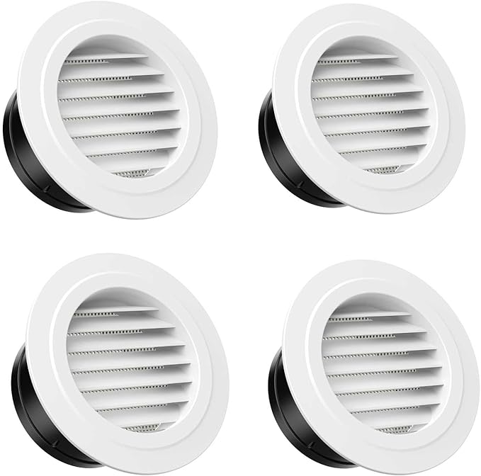 Hon&Guan Soffit Vents, 6 Inch Vent Cover Round Soffit Vents Exterior with Built-in a Fly Screen for Bathroom Office Home Ventilation (4PCS)