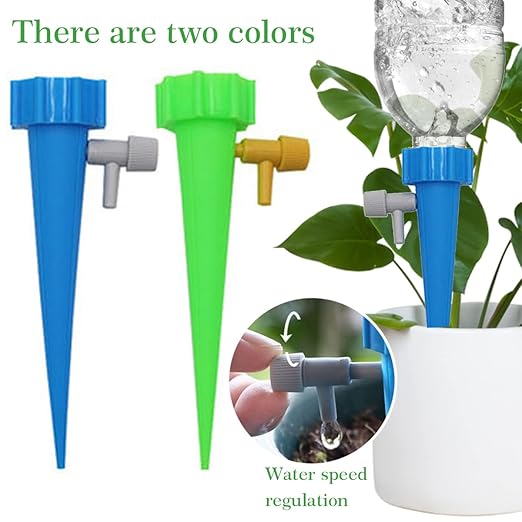 Drip Irrigation System Garden Watering System 12PCS Self Watering Spikes Devices Vacation Automatic Drip Irrigation Kits Adjustable Valve Plant Water Irrigation Control System for Garden Flower Bed