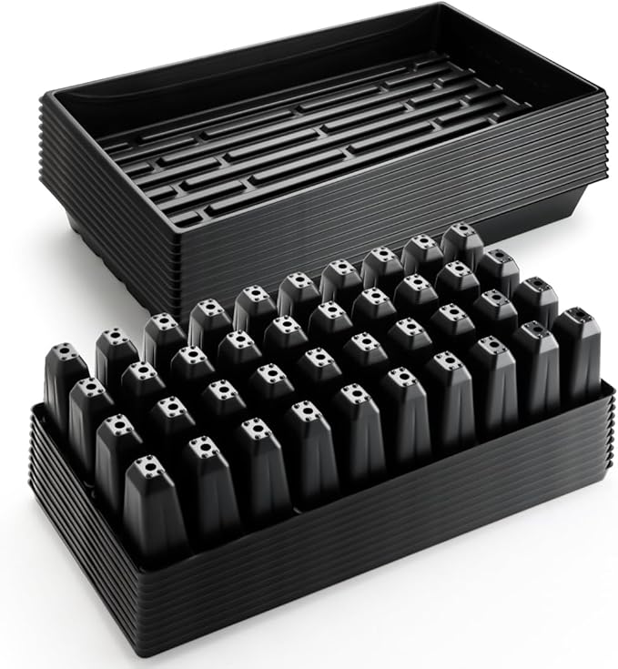 RooTrimmer 10 Pack 1020 Seed Starter Trays and 10 Pcs 40 Cell Plug Trays, Thick Durable Seedling Plastic Nursery Tray for TD542 1020 Tray Germination (10 Sets)