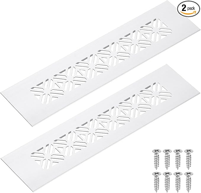 uxcell 2Pcs Aluminum Alloy Air Vents, 200 x 50mm / 7.9 x 2" Rectangle Louvered Ventilation Grille Cover with Mounting Screws for Door Cabinet Wardrobe, Silver