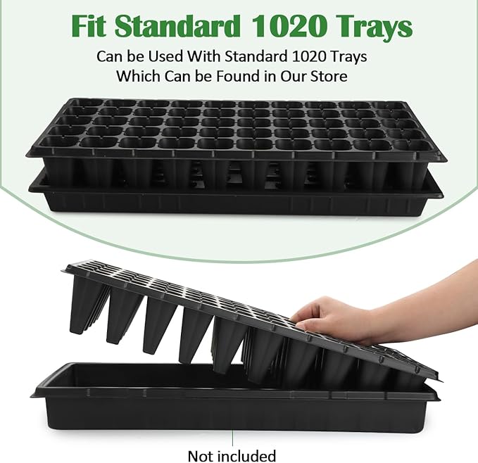 RooTrimmer 50-Pack Extra-Deep 50 Cell Seed Starter Trays, 3.55" Cone-Shaped Plug Trays for 1020 Flats, Heavy-Duty Plastic Germination Trays for Greenhouse, Garden & Urban Farming