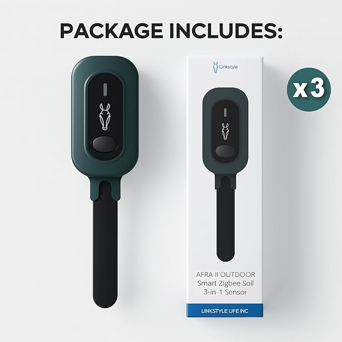 PLANTRON Afra II Smart Soil Moisture Sensor by LINKSTYLE — 3-in-1 Soil Moisture, Temperature and Luminosity Monitoring, IP67 Waterproof, Indoor/Outdoor [Requires Hub to Work] - 3Pack