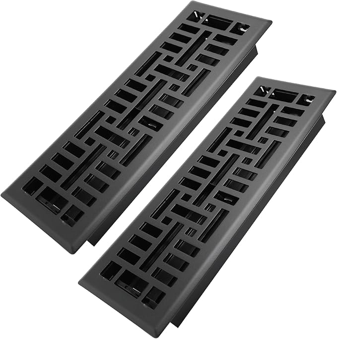 Howeall 4x14 Inches 2 Pack Heavy Duty Walkable Floor Register Easy Adjust Air Supply Lever Floor Vents - Seattle Design - Vent Cover for Home Floor - Matte Black