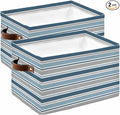 Blue Grey Striped Storage Bins Cubes Waterproof Cloth Storage Basket,Farmhouse Stripes Modern Abstract Art Foldable Storage Bags for Shelf Clothes Storages Organizers with Handles 15x11x9.5 in 2PCS