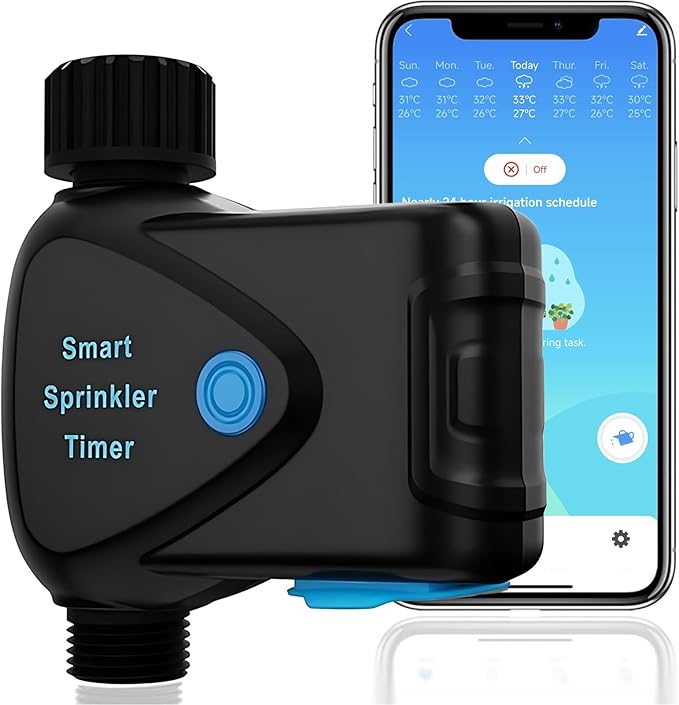 WiFi Water Timer with Flow Meter - No Hub Required, Flow-Sensing Smart Sprinkler Timer Compatible with Alexa & Google Home, Wireless Remote Garden Irrigation, Real-Time Water Usage Monitor